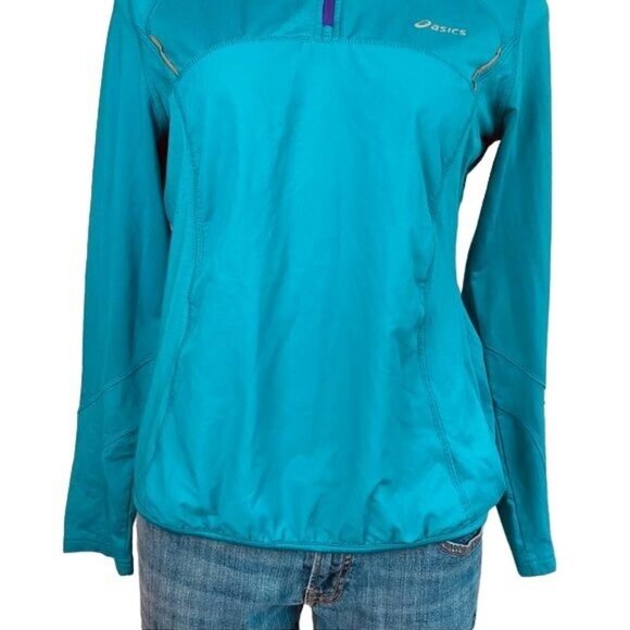 ASICS Active Sweatshirt Teal Zip Up Hooded Athletic Sweater Size M - Picture 2 of 11